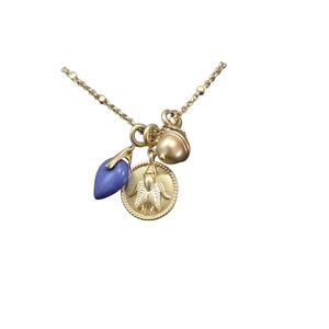 Lucky Brand Gold Necklace with Blue and Gold Charms